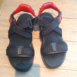 Chrisrian Louboutin black leather neoprene comfort sandals 41 eur 10 us